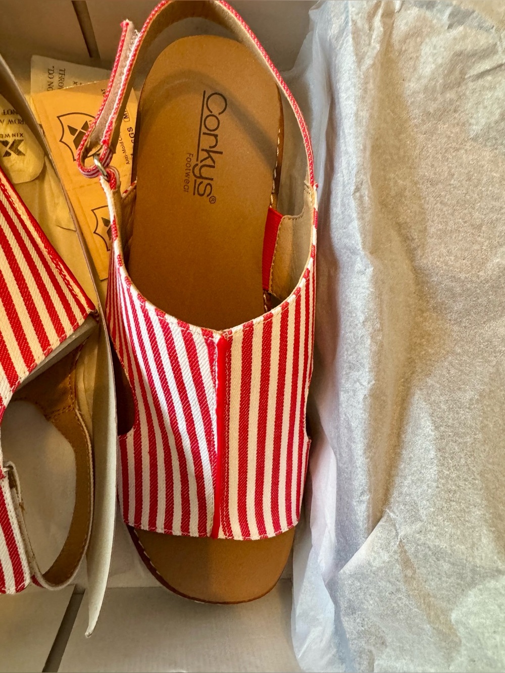 Corkys Red & White Striped Wedge Sandals - Picture 4 of 9